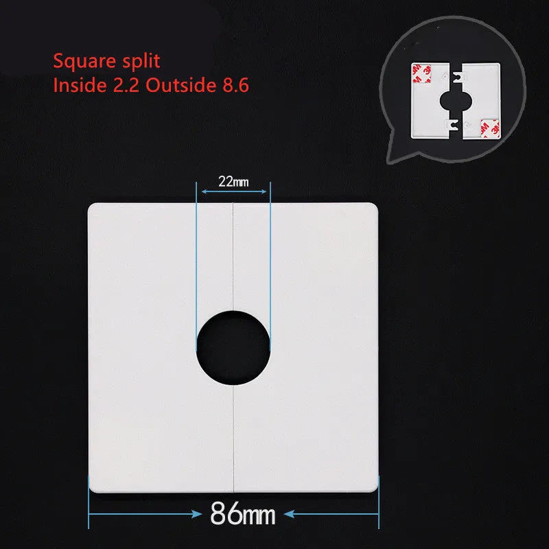 White ABS decorative covering ring for wall holes with adhesive backing in various styles and sizes