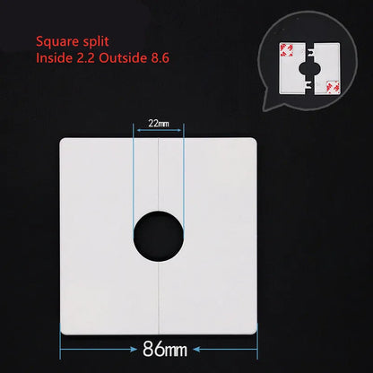 White ABS decorative covering ring for wall holes with adhesive backing in various styles and sizes