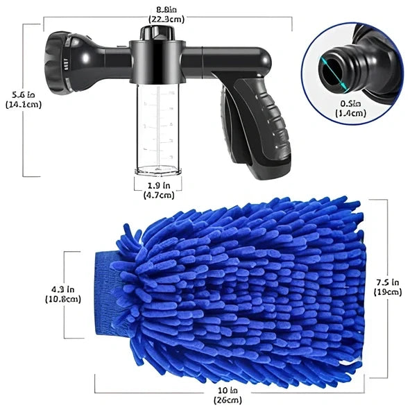 Foam telescopic water gun 22.3cm size with high-pressure nozzle and quick connector for car wash and garden use