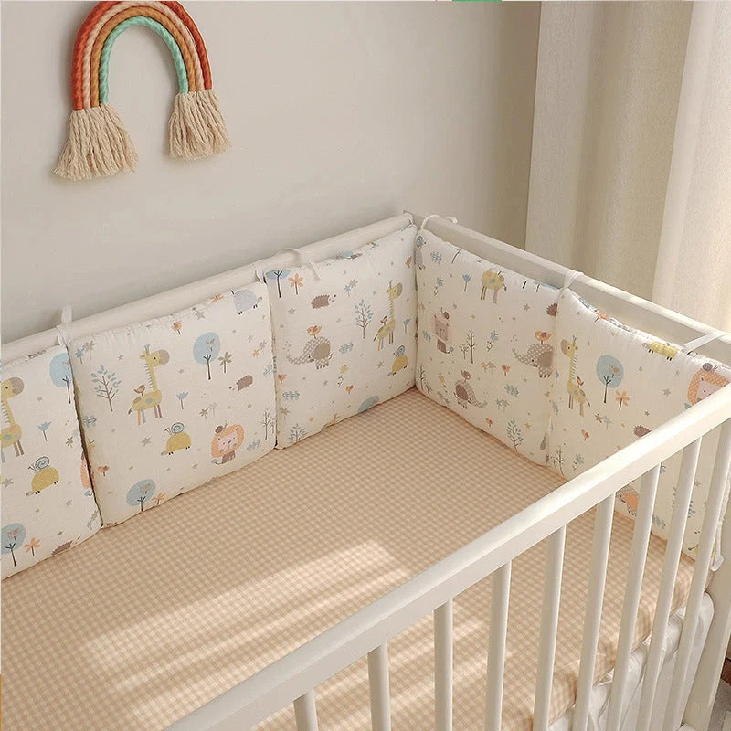 Set of six cartoon embroidered cotton bumper beds for nursery safety and style