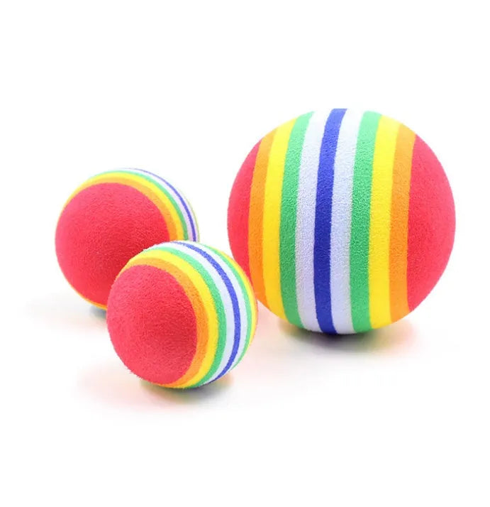 42mm EVA foam cat ball toy in yellow, red, and light blue with soft golf ball shape