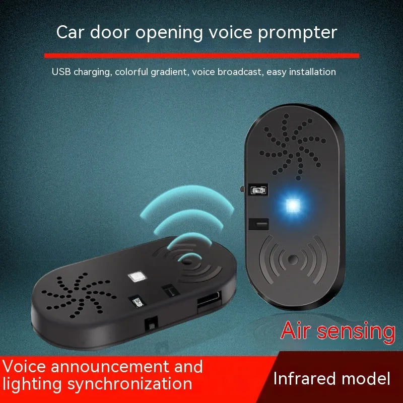 Black ABS car door open reminder alarm with infrared sensor and USB connection