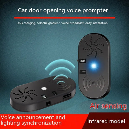 Black ABS car door open reminder alarm with infrared sensor and USB connection