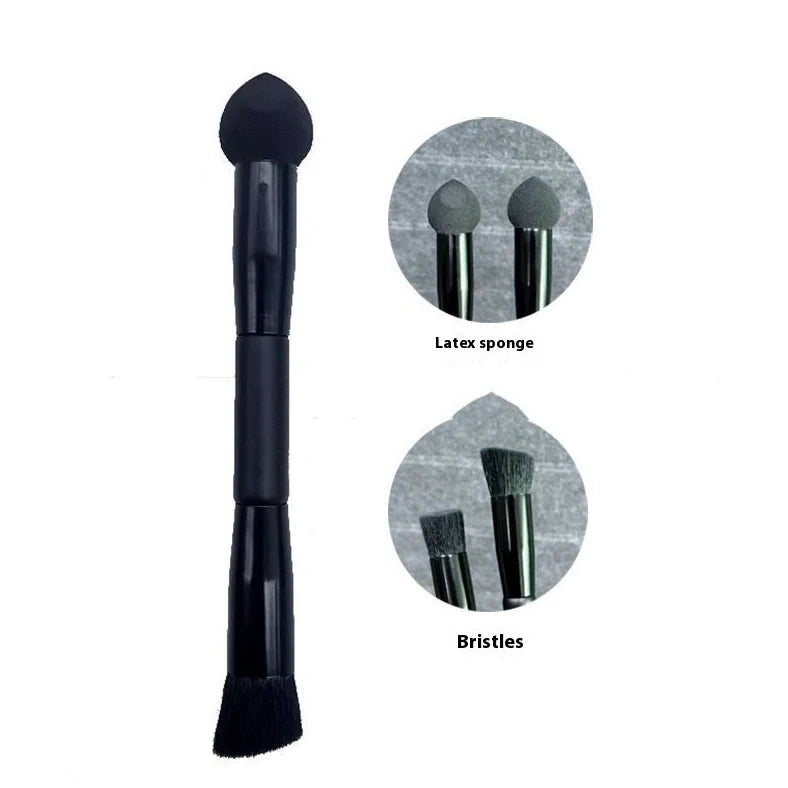 Black sponge stick concealer brush with wooden handle and tapered tip for dark circle coverage