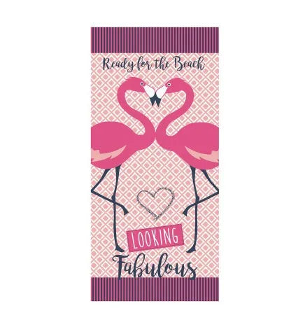 Large 150x70cm microfiber beach towel with colourful flamingo and summer ice cream printed designs