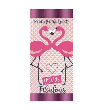 Large 150x70cm microfiber beach towel with colourful flamingo and summer ice cream printed designs