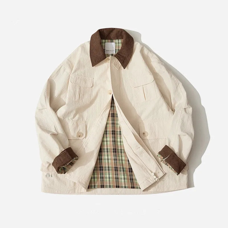 Green and apricot coloured casual polyester jacket with long sleeves and side seam pockets