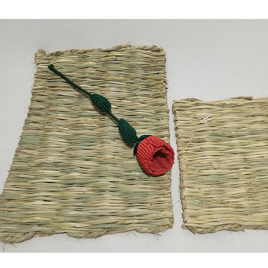 Natural straw pet mat for safe chewing and comfortable resting