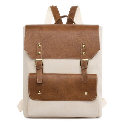 Korean style retro simple backpack in brown colour showing PU material and ventilation design