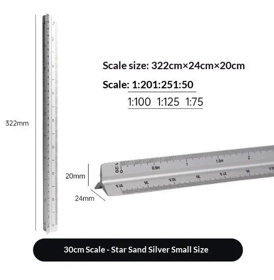 30cm triangular ruler in carbon black, prism blue, star silver or walnut gold, plastic or aluminium alloy, large or small scale