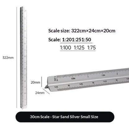 30cm triangular ruler in carbon black, prism blue, star silver or walnut gold, plastic or aluminium alloy, large or small scale