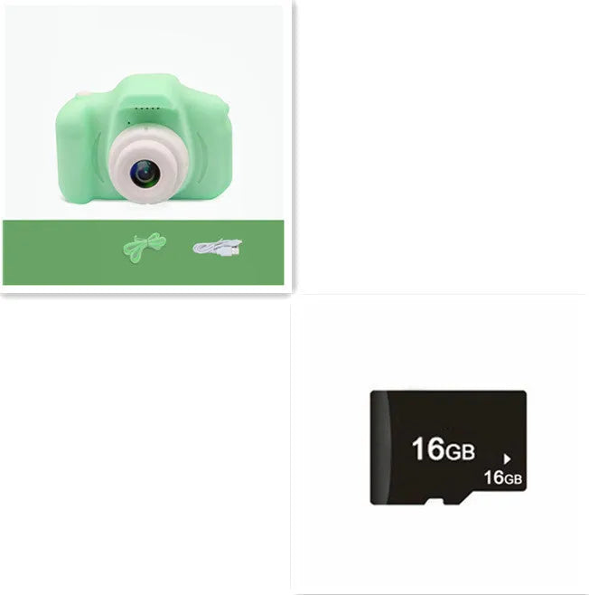 X2 HD mini digital camera for kids in silicone case with lanyard, shown capturing photo on 2-inch screen.