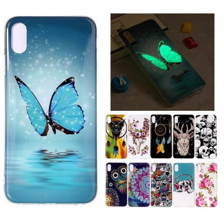 Luminous cartoon butterfly design on a flexible TPU iPhone back cover case.