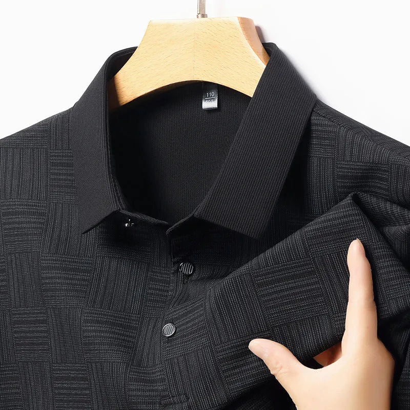 Men's slim fit lapel t-shirt in chemical fibre blend fabric available in multiple colours and sizes