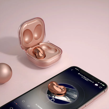 Bluetooth transparent ear case in clamshell design showing translucent colour options