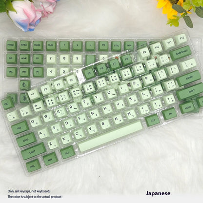 Matcha-themed PBT keycap set with 124 keys and dye-sublimated legends in multiple languages
