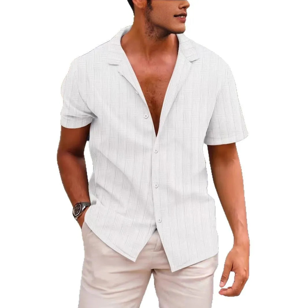 Short sleeve corduroy shirt in apricot colour showing British style casual design.