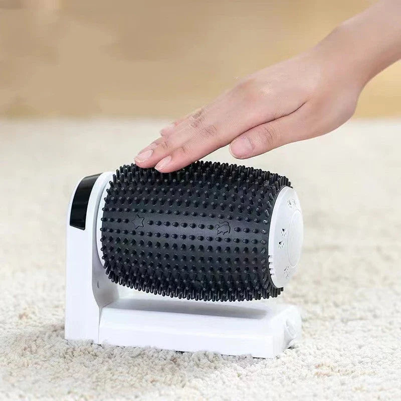 Automatic wall-mounted cat groomer with soft, gentle brushes for hands-free, self-grooming