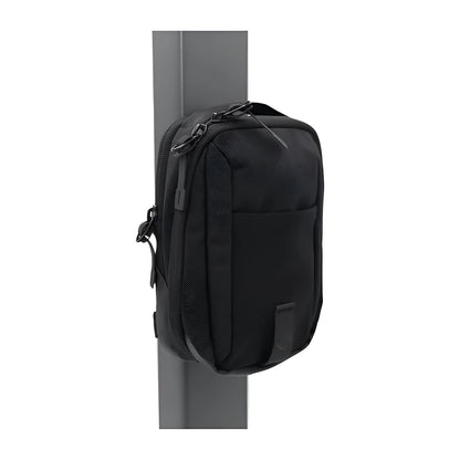 Black Oxford cloth fitness pannier bag with magnetic suction closure and breathable function for indoor sports use.