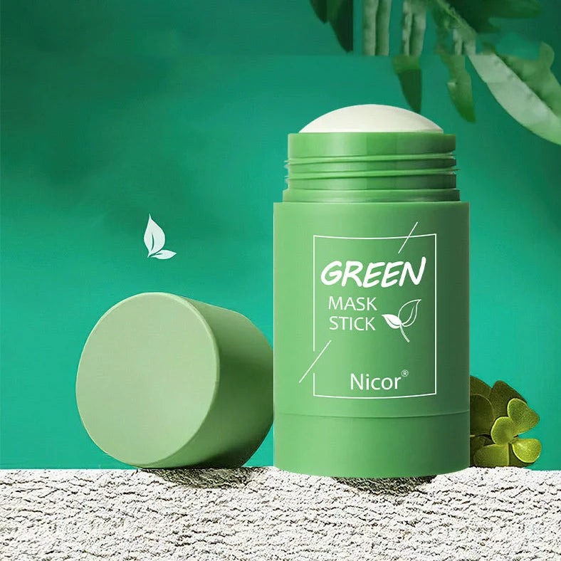 Green tea and eggplant clay mask stick with 40g content for deep cleansing and acne reduction