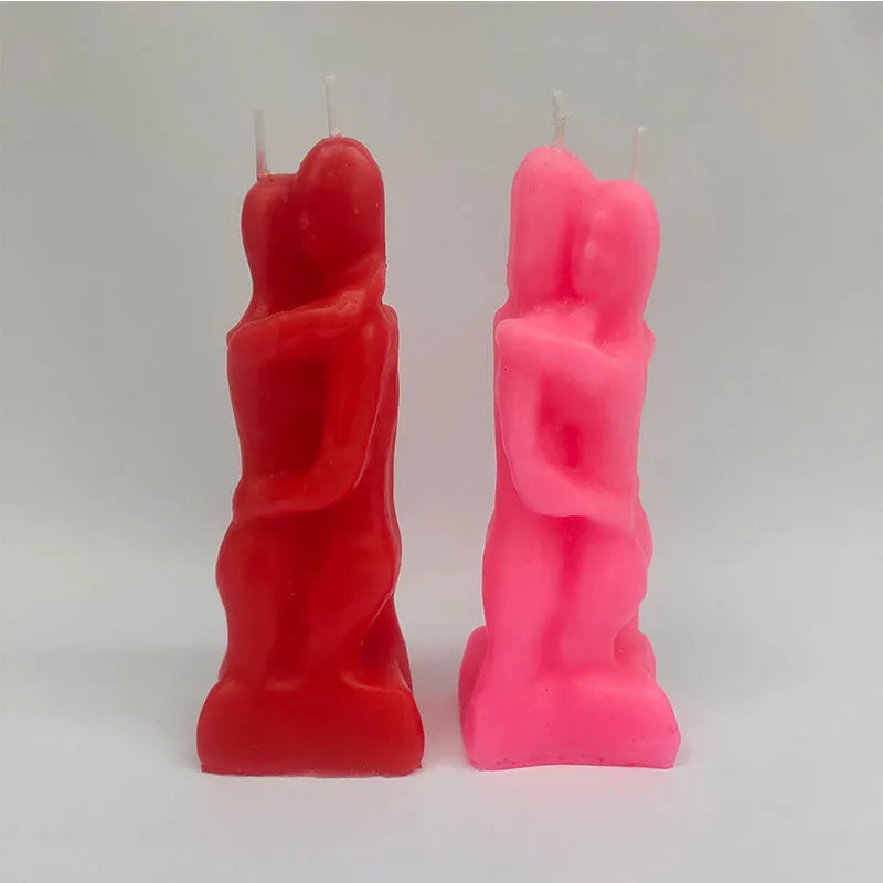 Small red couple hug shaped paraffin wax candle for romantic home decoration