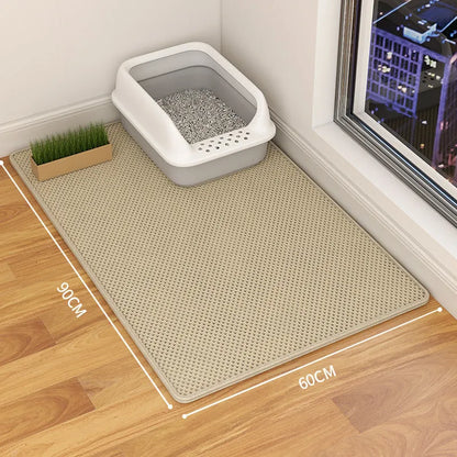 Double layer waterproof cat litter mat with non-slip backing in beige, black, blue and grey colour options