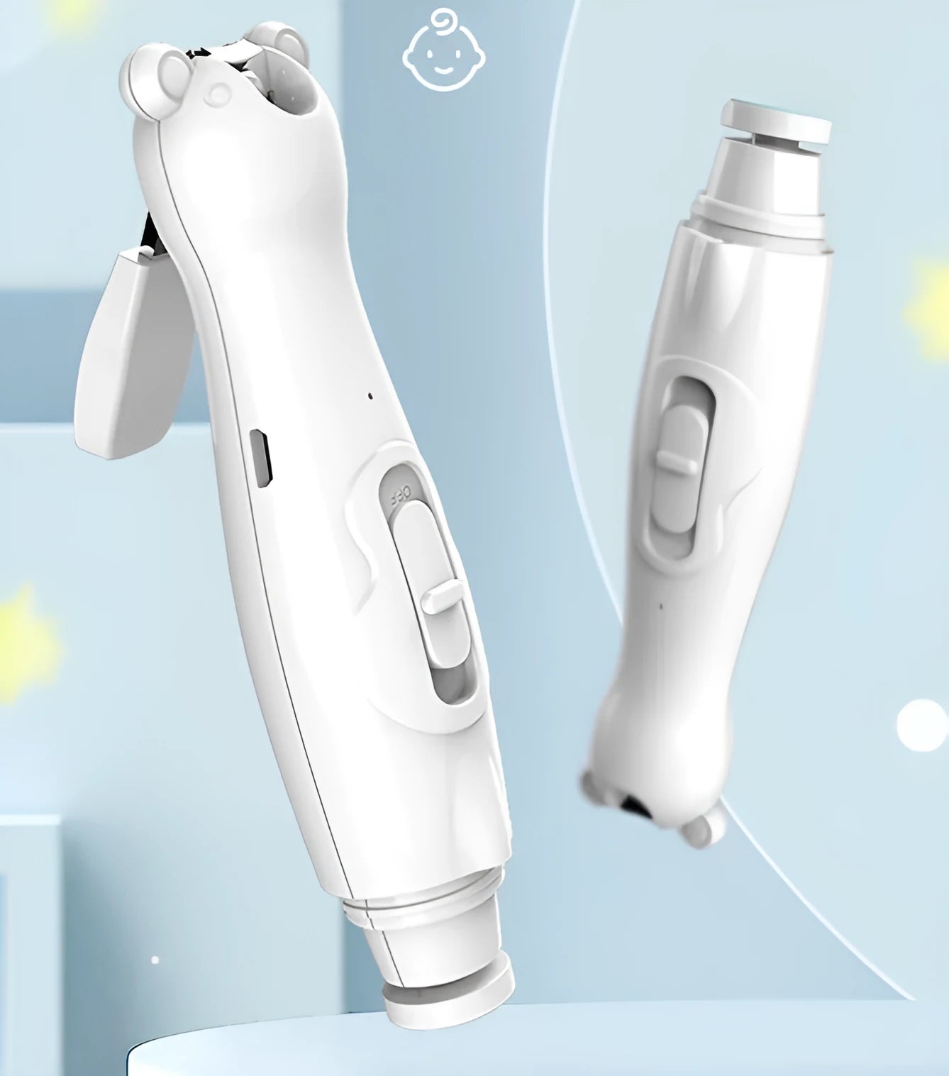 Green or white rechargeable electric baby nail clipper with six grinding heads and USB charging cable