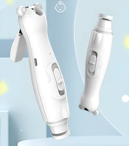 Green or white rechargeable electric baby nail clipper with six grinding heads and USB charging cable
