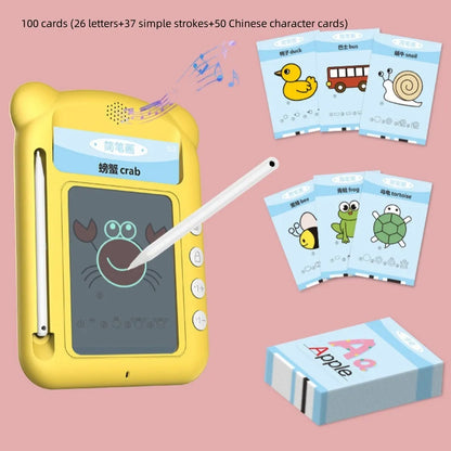 Yellow ABS early learning machine with card slots for bilingual education, measuring 254mm wide