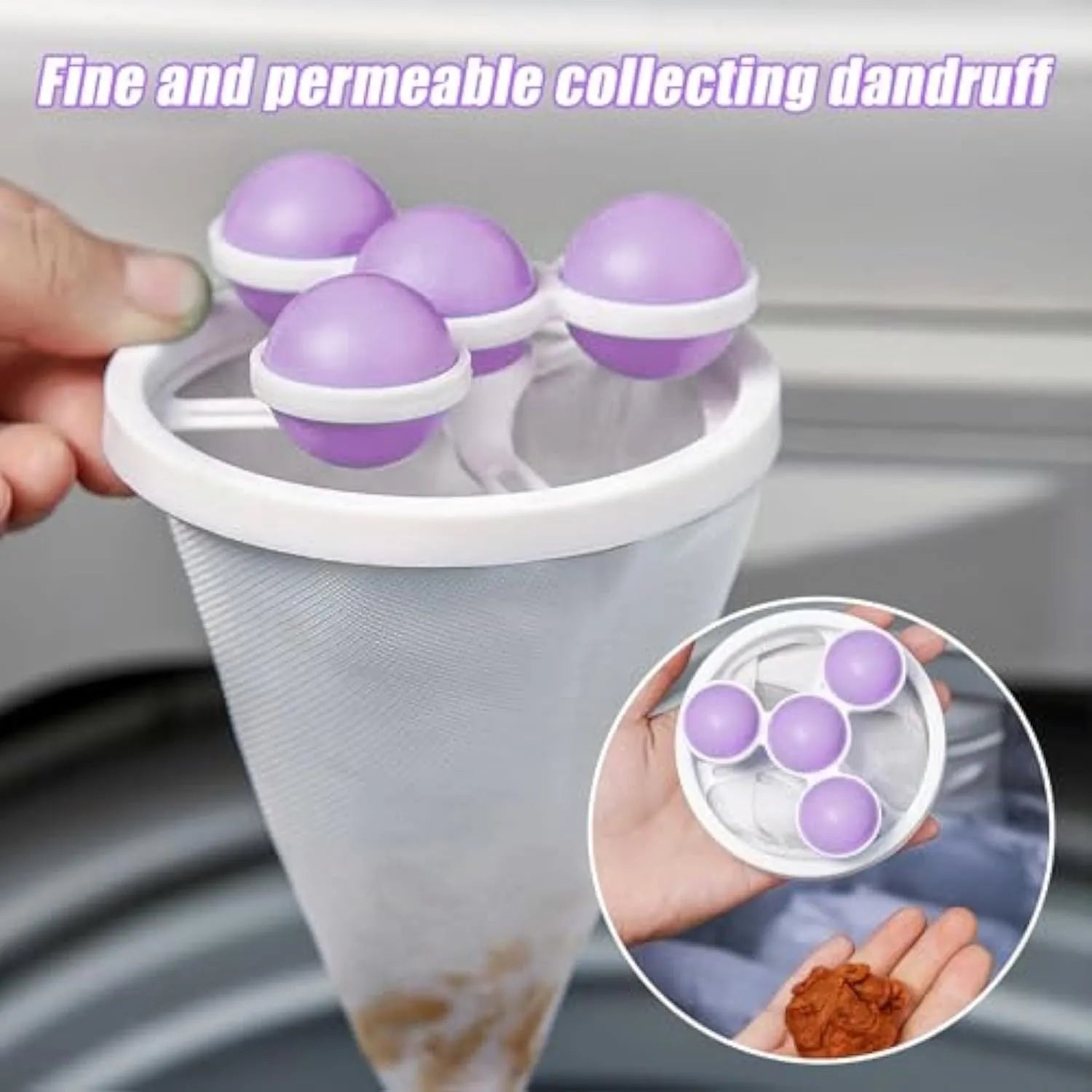 Three reusable washing machine hair filter bags in blue, pink, and purple colours for pet lint removal