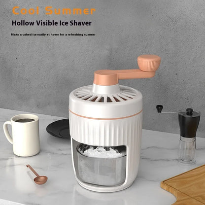 Green hand-cranked ice shaving machine with detachable ice box for making snow cones