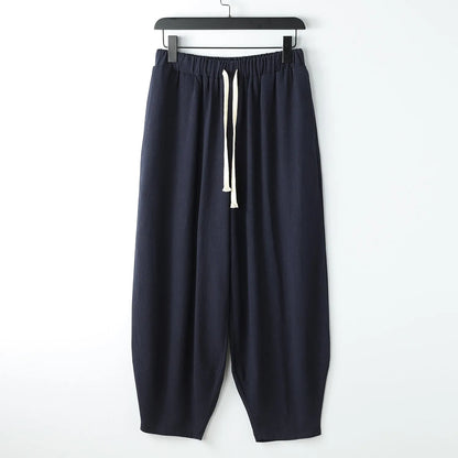 Loose linen harem pants with ankle ties in neutral colours for plus sizes