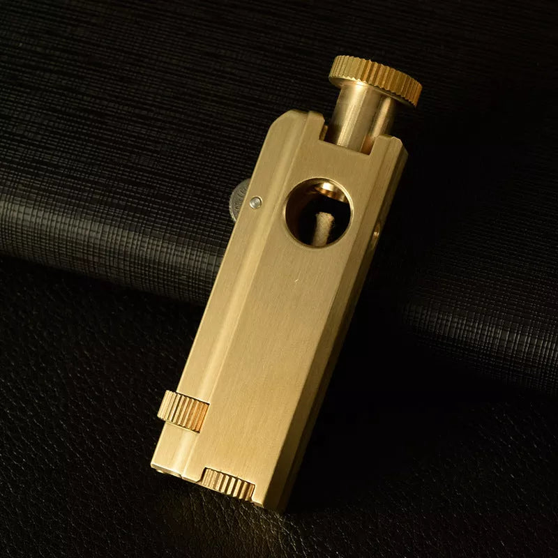 Vintage brass heavy duty trench lighter with kerosene fuel, showcasing classic design and durability