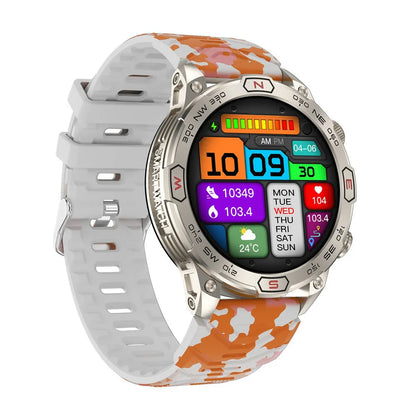 Sports smartwatch with AMOLED screen on silicone wristband showing heart rate display