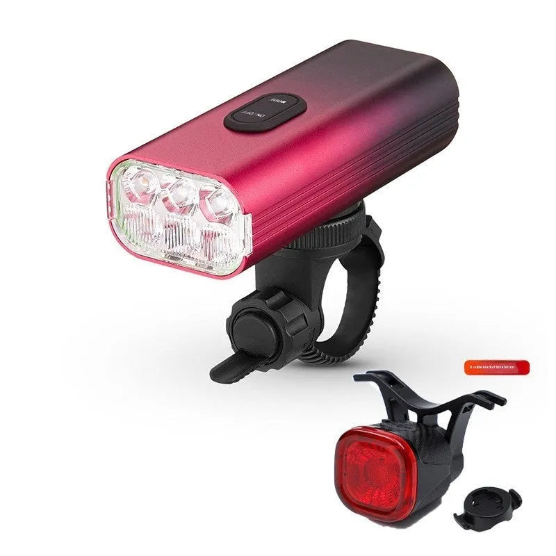 USB rechargeable bicycle headlight and taillight set with mounting bracket for night cycling safety