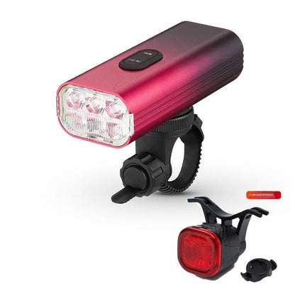USB rechargeable bicycle headlight and taillight set with mounting bracket for night cycling safety