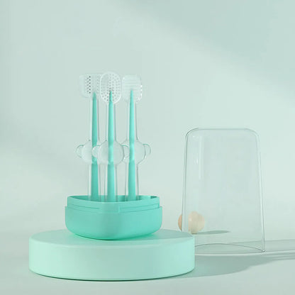 Silicone pet toothbrush for dogs and cats in purple blue green colours for dental care