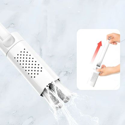 Handheld mini mop with 15cm rubber cotton head and folding squeeze mechanism for compact storage