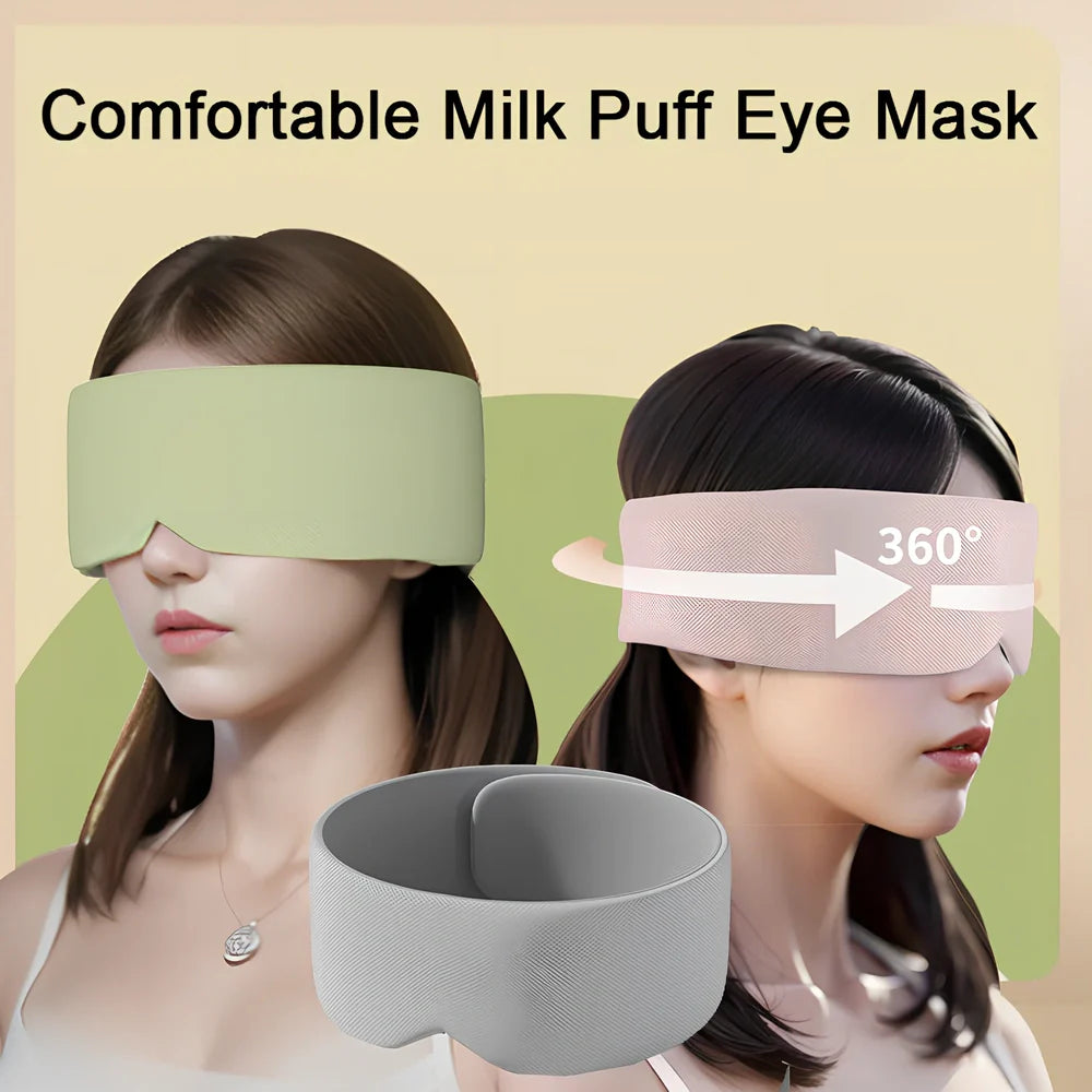 Double-sided sleep mask showing warm cotton and cooling ice silk surfaces with adjustable headband