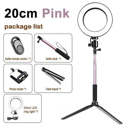 Adjustable tripod and ring light set with accessories for Apple device photography and videography