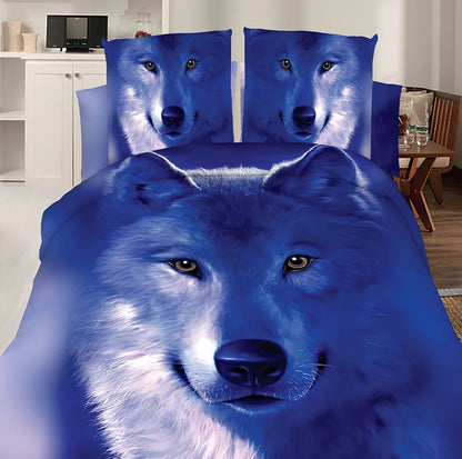 Brushed 3D floral four-piece bedding set in A Blue, showing 200x230cm quilt cover with raised pattern and matching pillowcases