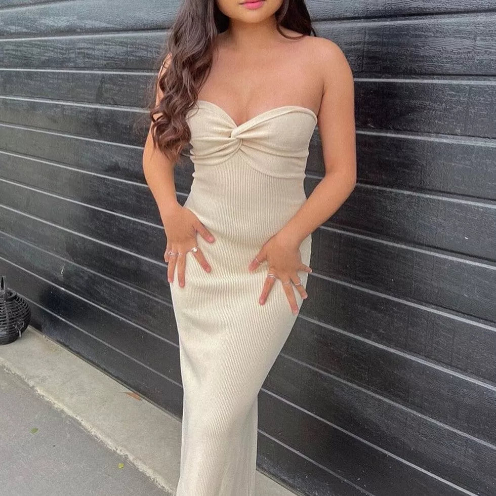 Women's knitted cross off-shoulder dress in various colours