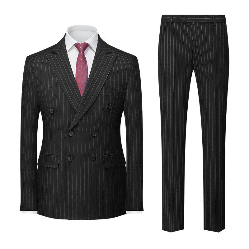 Men's striped double-row two-button business suit in slim fit with trousers