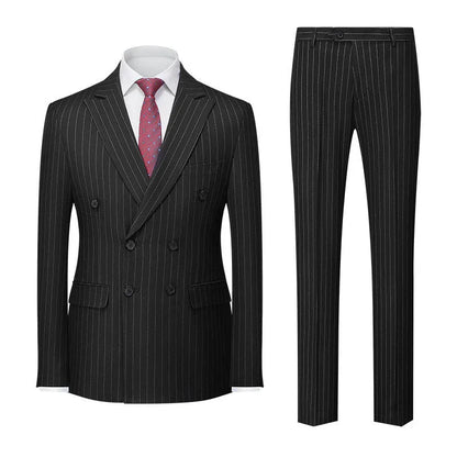 Men's striped double-row two-button business suit in slim fit with trousers