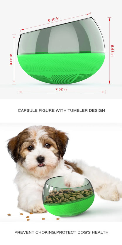 Plastic slow food bowl for pets, 19 x 19 x 14 cm, shown in blue, green, and yellow options