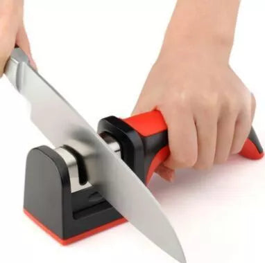 Professional knife sharpener with three-level sharpening system and anti-slip base