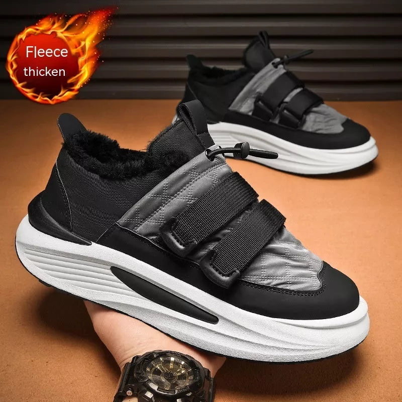 Men's black and grey striped platform sneakers with PVC sole