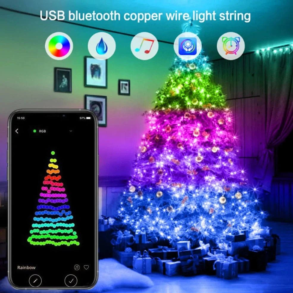 Bluetooth graffiti light string in picture colours, 100 LEDs over 10m with point control app interface