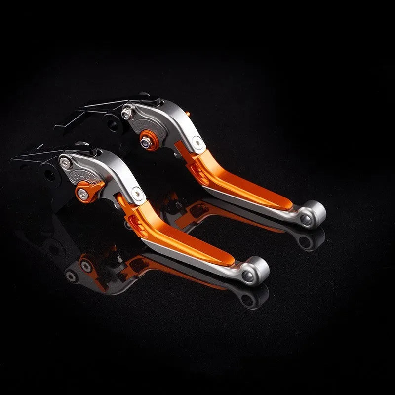 Pair of anodised metal bicycle brake horn handle levers with adjustable reach, shown in a two-tone colour finish.