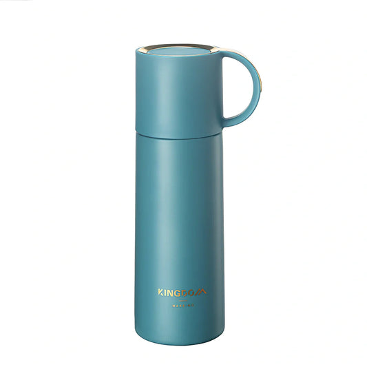 350ml stainless steel insulated vacuum flask in blue, with leakproof lid and round mouth for coffee or water